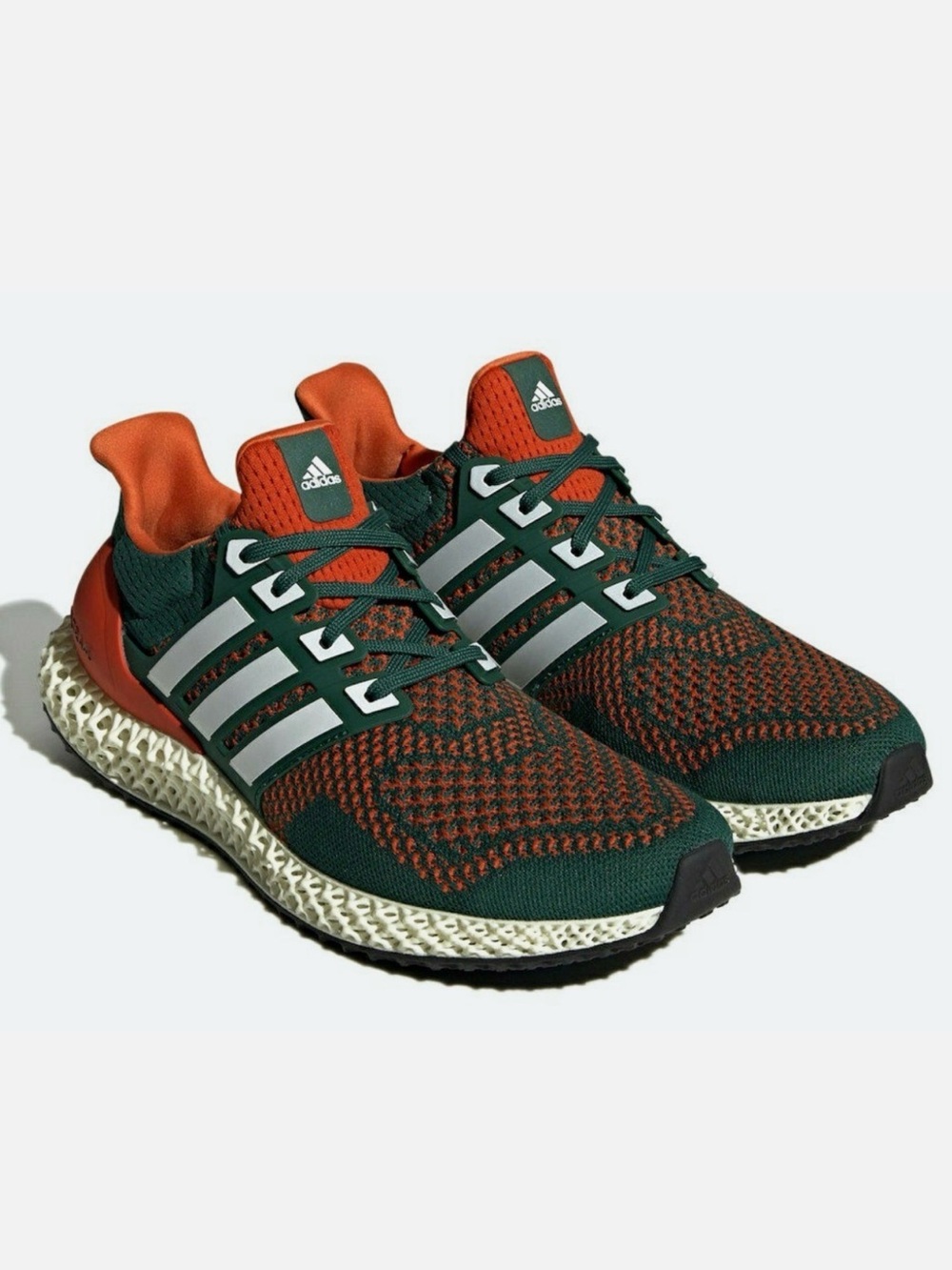 Adidas ULTRA4D Knit Running Sneakers in Green & Orange with 3-Stripes